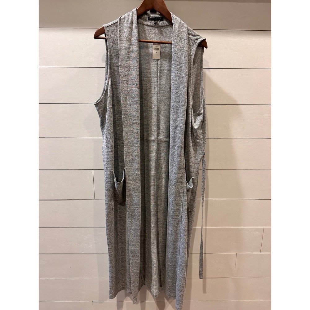 Banana Republic Grey Sleeveless Duster Cardigan Vest XL Open Front Tie Waist